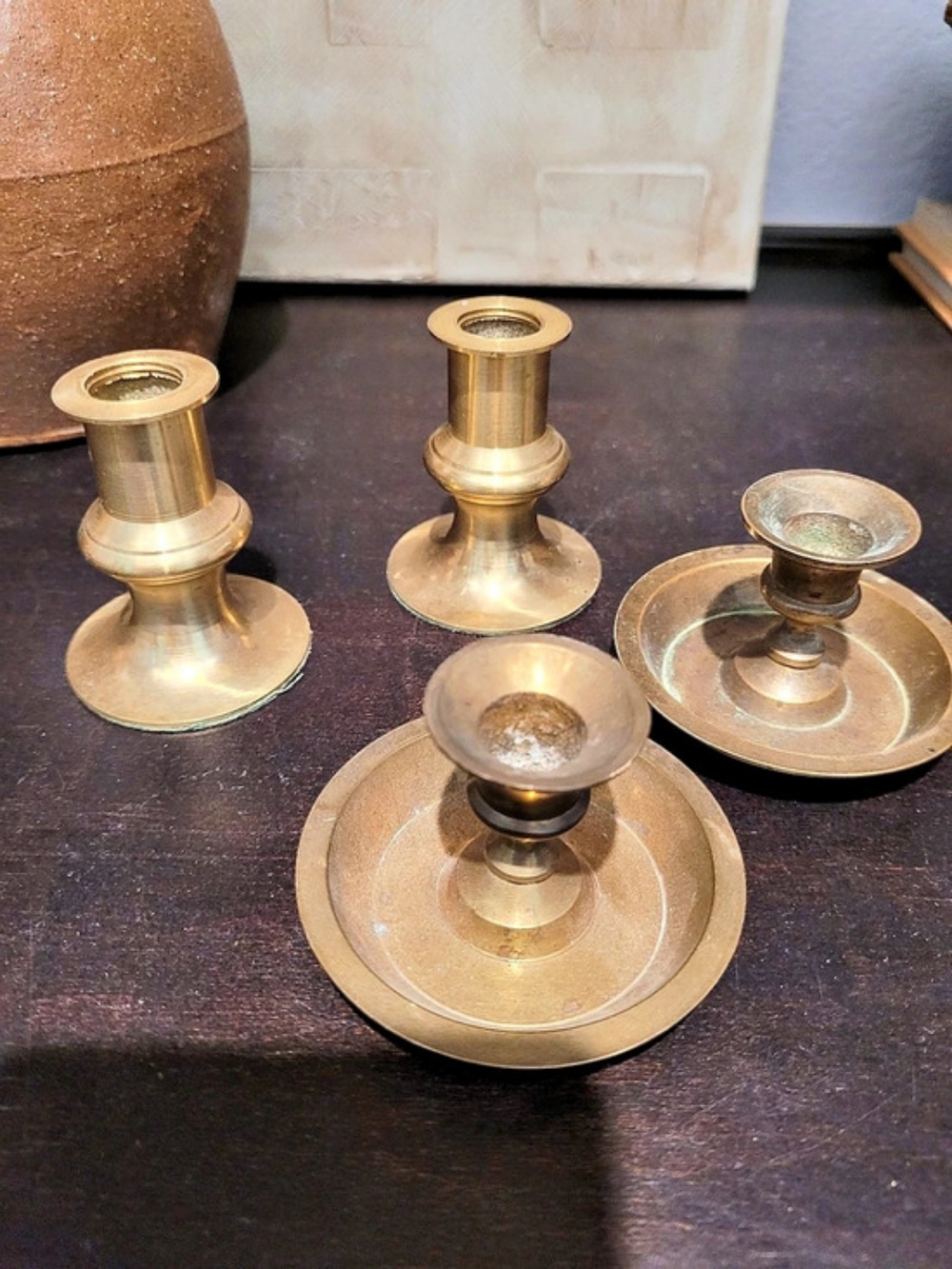 Set of 4 Brass-Tone Candlestick Holders